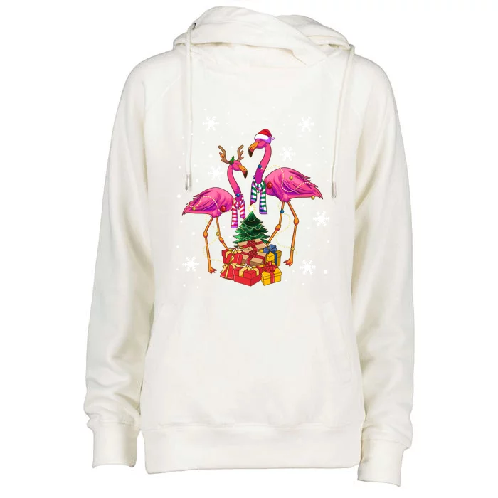 Christmas Flamingos Beach Snowflakes Deck The Palms Gift Womens Funnel Neck Pullover Hood