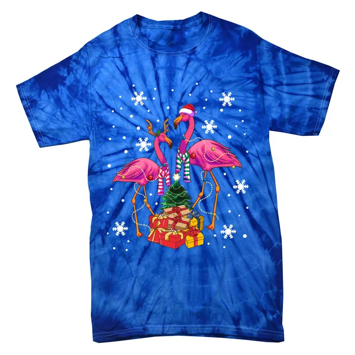 Christmas Flamingos Beach Snowflakes Deck The Palms Gift Tie-Dye T-Shirt