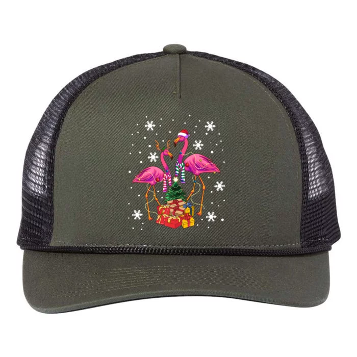 Christmas Flamingos Beach Snowflakes Deck The Palms Gift Retro Rope Trucker Hat Cap