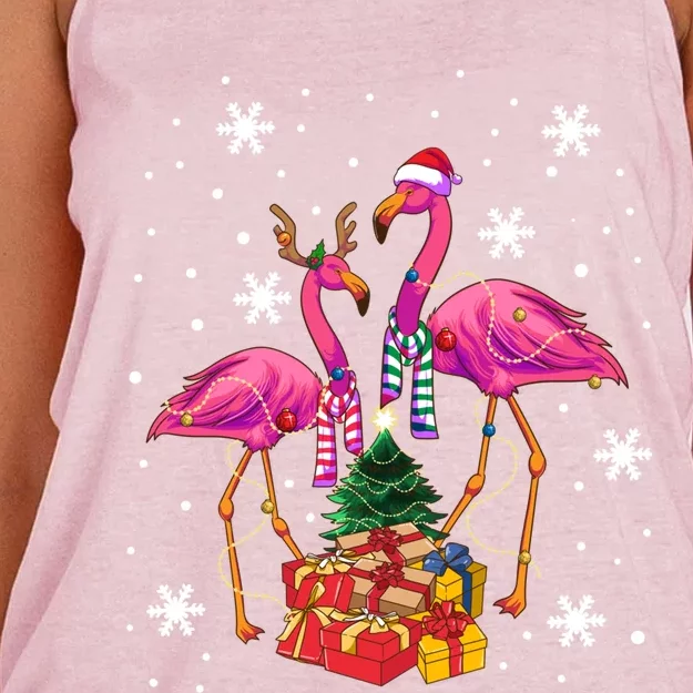 Christmas Flamingos Beach Snowflakes Deck The Palms Gift Women's Knotted Racerback Tank