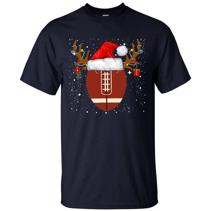 Christmas Football Ball Santa Hat Reindeer Xmas Boys Tall T-Shirt