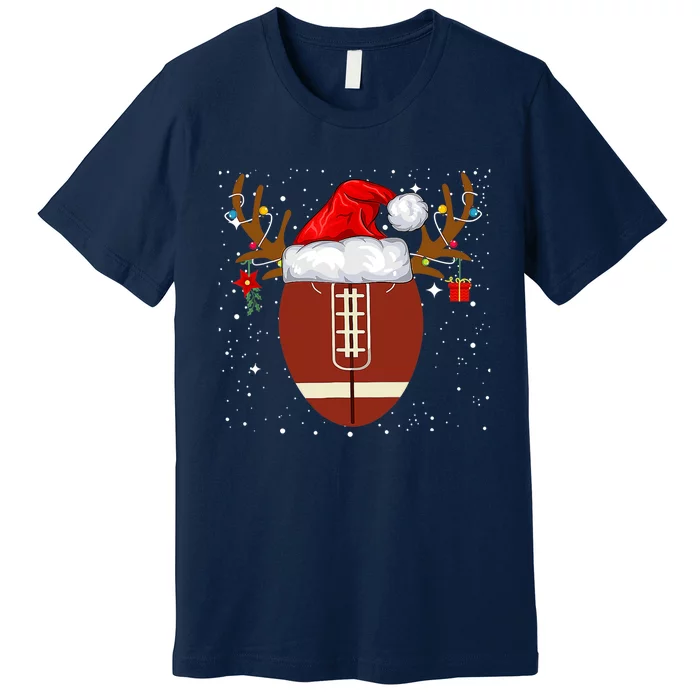 Christmas Football Ball Santa Hat Reindeer Xmas Boys Premium T-Shirt