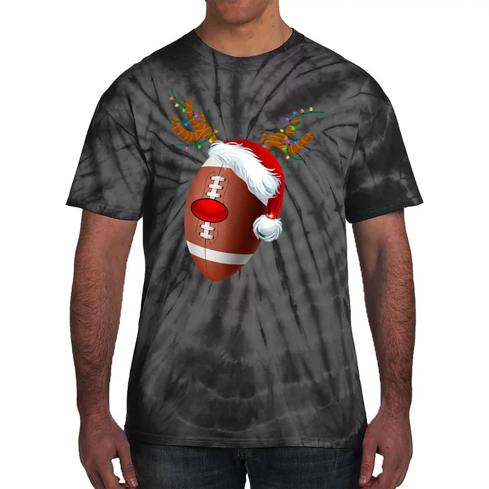 Christmas Football Ball Santa Hat Reindeer Xmas Tie-Dye T-Shirt