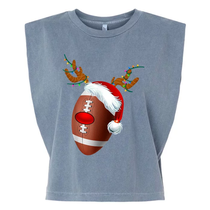 Christmas Football Ball Santa Hat Reindeer Xmas Garment-Dyed Women's Muscle Tee