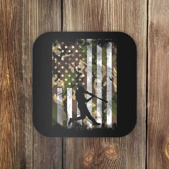 Camo Flag Baseball Player Vintage Patriotic Coaster