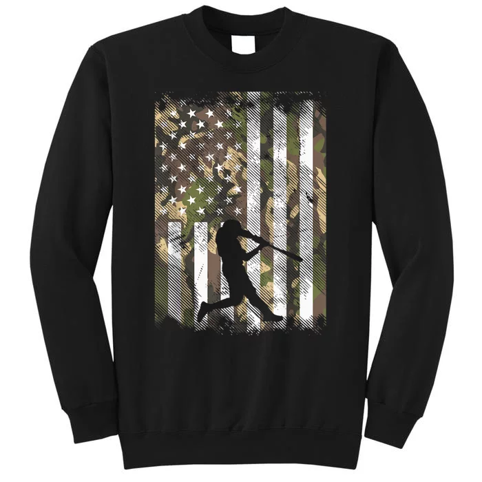 Camo Flag Baseball Player Vintage Patriotic Tall Sweatshirt