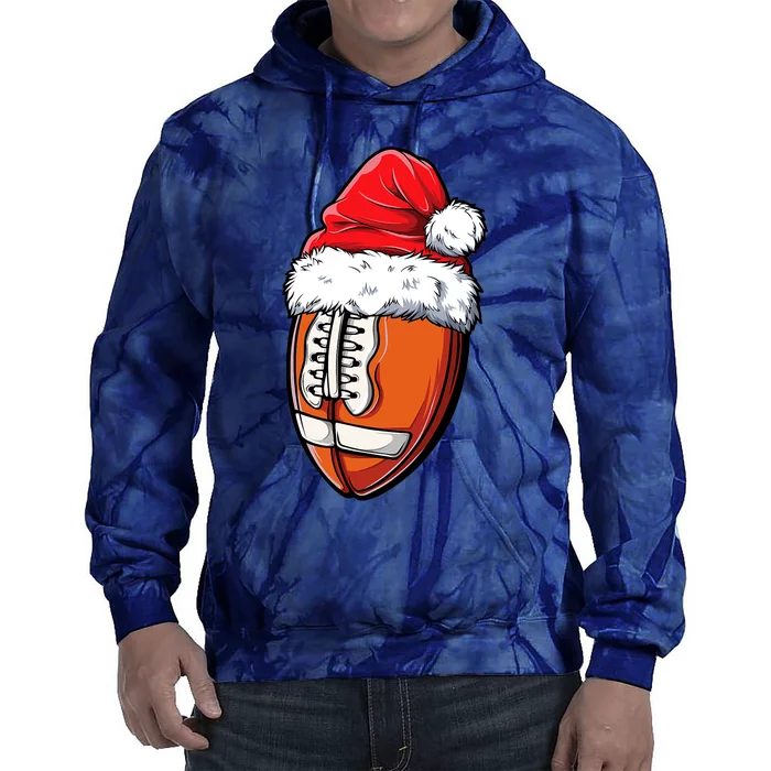 Christmas Football Ball Santa Hat Xmas Team Sport Tie Dye Hoodie