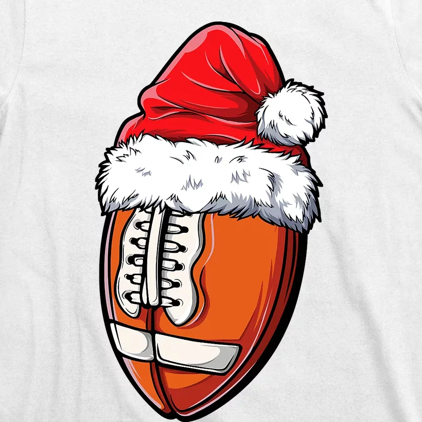 Christmas Football Ball Santa Hat Xmas Team Sport T-Shirt