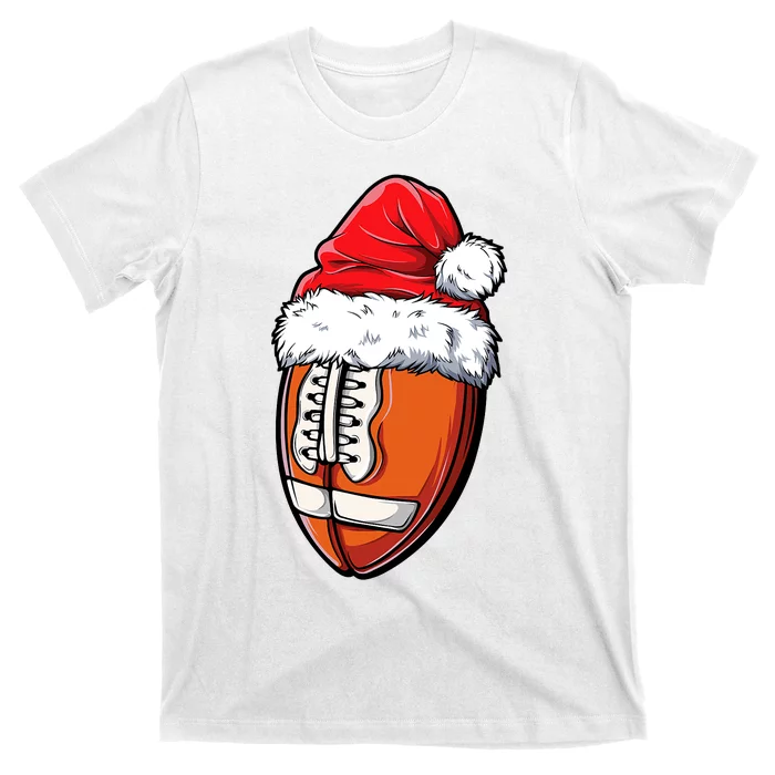 Christmas Football Ball Santa Hat Xmas Team Sport T-Shirt