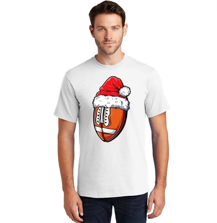 Christmas Football Ball Santa Hat Xmas Team Sport Tall T-Shirt