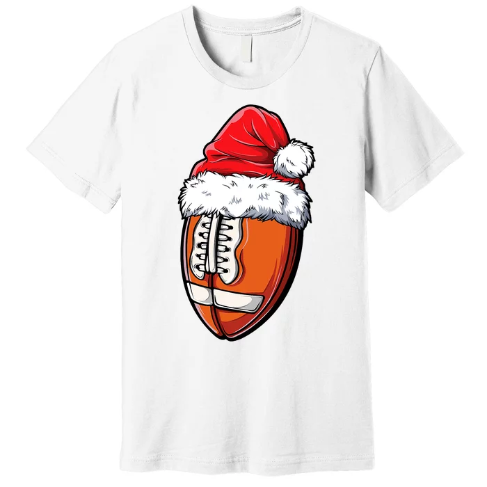 Christmas Football Ball Santa Hat Xmas Team Sport Premium T-Shirt