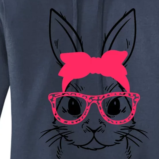 Cute Face Bunny Rabbit Glasses Bandana Happy Easter Day Meaningful Gift Women's Pullover Hoodie