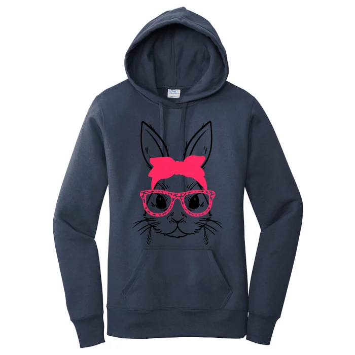 Cute Face Bunny Rabbit Glasses Bandana Happy Easter Day Meaningful Gift Women's Pullover Hoodie