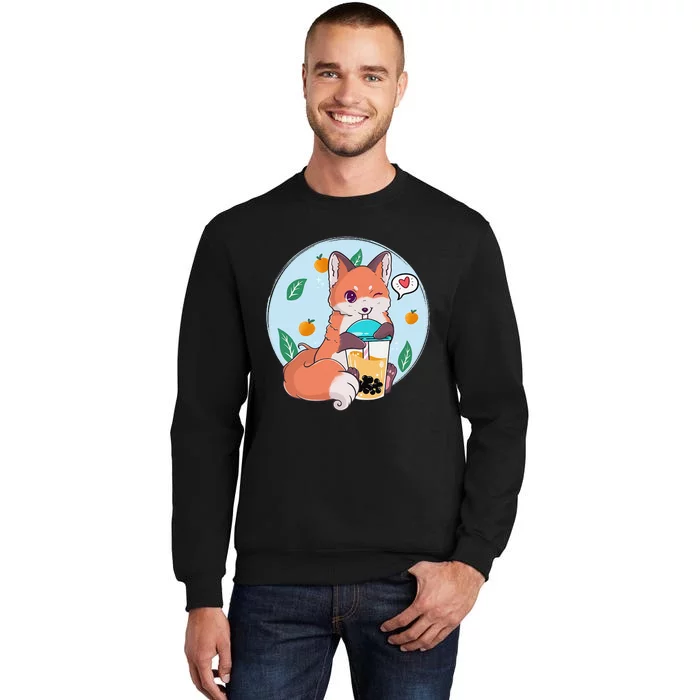 Cute Fox Boba Shirt Bubble Tea Kawaii Anime Tall Sweatshirt