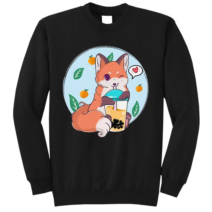 Cute Fox Boba Shirt Bubble Tea Kawaii Anime Tall Sweatshirt