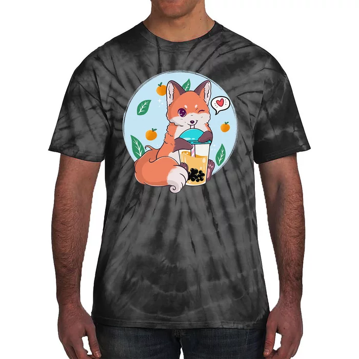 Cute Fox Boba Shirt Bubble Tea Kawaii Anime Tie-Dye T-Shirt