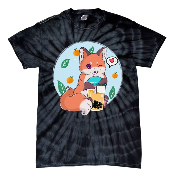 Cute Fox Boba Shirt Bubble Tea Kawaii Anime Tie-Dye T-Shirt