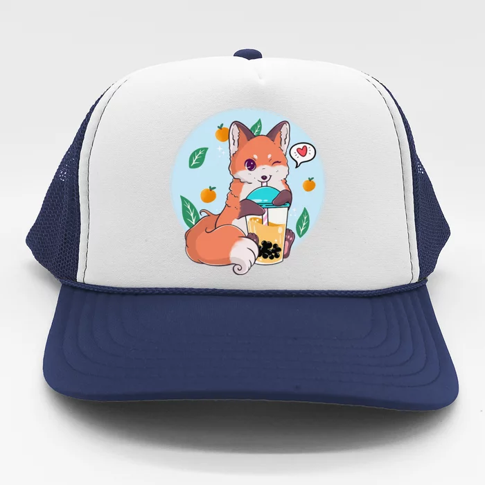 Cute Fox Boba Shirt Bubble Tea Kawaii Anime Trucker Hat