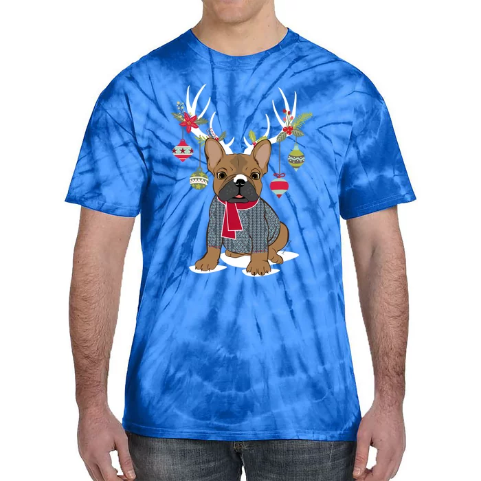 Cute French Bulldog Frenchie Christmas Reindeer Funny Gift Tie-Dye T-Shirt