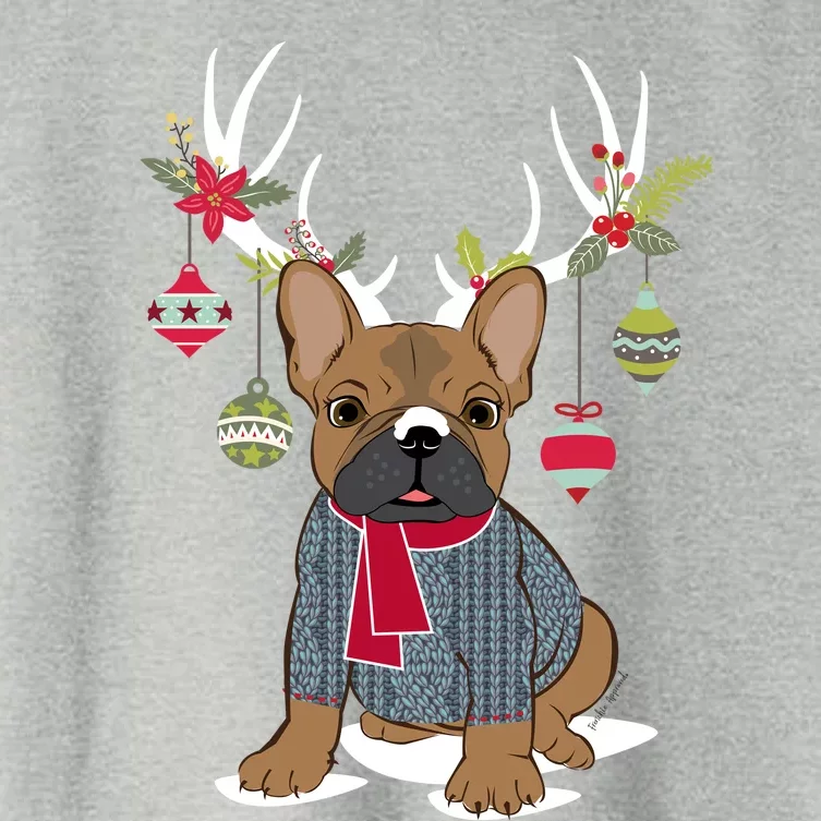 Cute French Bulldog Frenchie Christmas Reindeer Funny Gift Women's Crop Top Tee