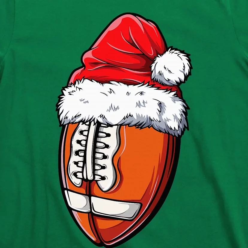 Christmas Football Ball Santa Hat Xmas Team Sport T-Shirt