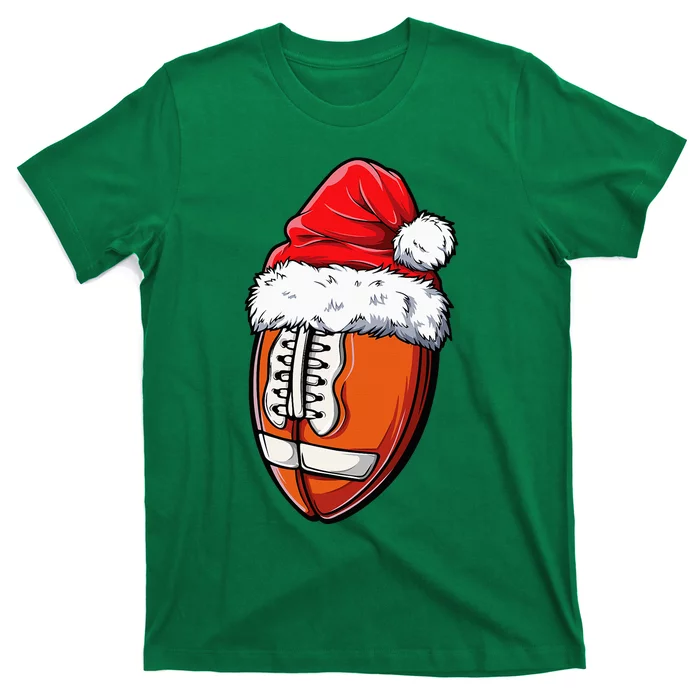 Christmas Football Ball Santa Hat Xmas Team Sport T-Shirt