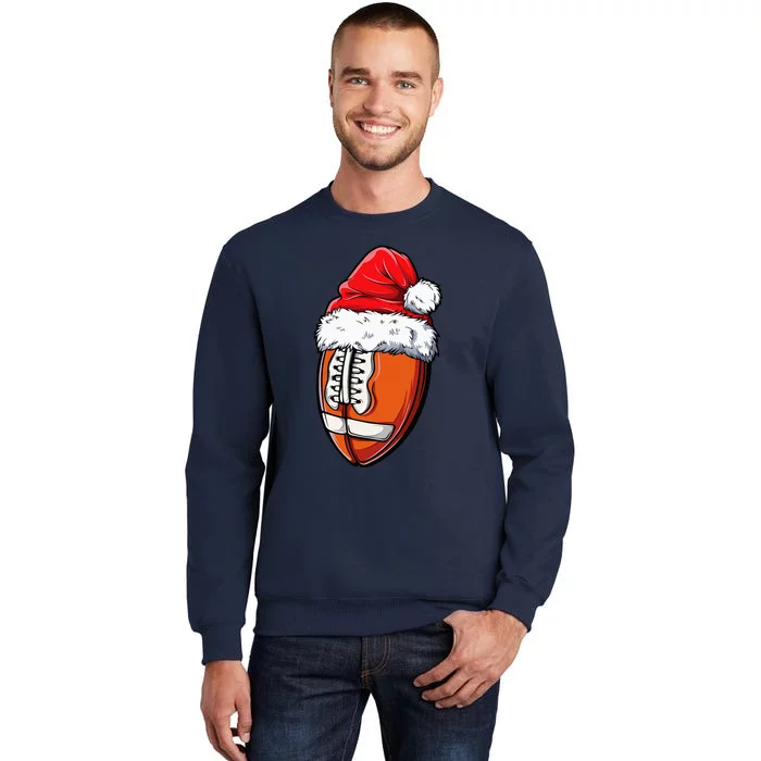 Christmas Football Ball Santa Hat Xmas Team Sport Tall Sweatshirt