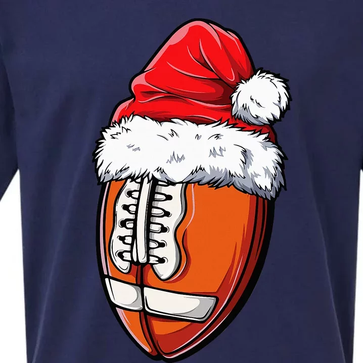 Christmas Football Ball Santa Hat Xmas Team Sport Sueded Cloud Jersey T-Shirt