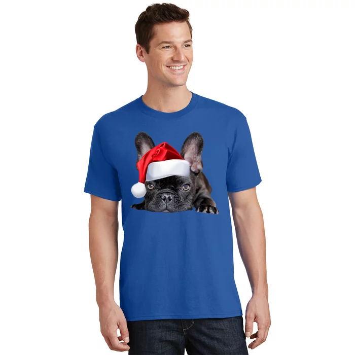 Cute French Bulldog Santa Hat Frenchie Image Christmas Gift Funny Gift T-Shirt