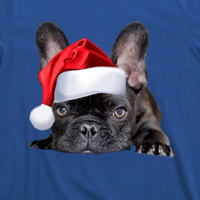 Cute French Bulldog Santa Hat Frenchie Image Christmas Gift Funny Gift T-Shirt