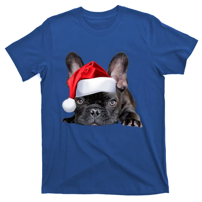 Cute French Bulldog Santa Hat Frenchie Image Christmas Gift Funny Gift T-Shirt