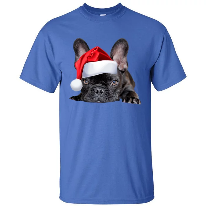 Cute French Bulldog Santa Hat Frenchie Image Christmas Gift Funny Gift Tall T-Shirt