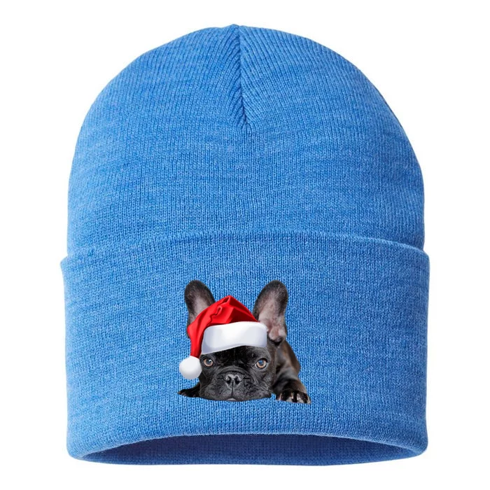 Cute French Bulldog Santa Hat Frenchie Image Christmas Gift Funny Gift Sustainable Knit Beanie