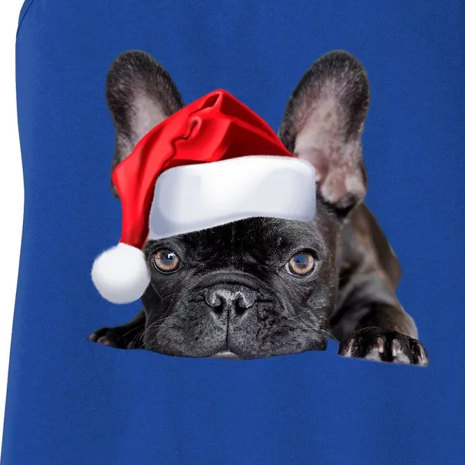 Cute French Bulldog Santa Hat Frenchie Image Christmas Gift Funny Gift Women's Racerback Tank