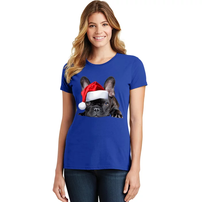 Cute French Bulldog Santa Hat Frenchie Image Christmas Gift Funny Gift Women's T-Shirt