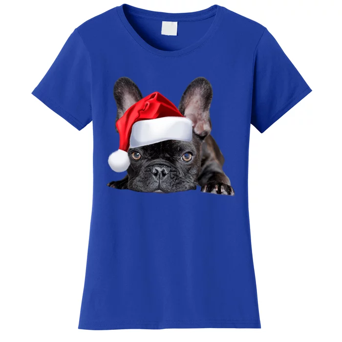 Cute French Bulldog Santa Hat Frenchie Image Christmas Gift Funny Gift Women's T-Shirt