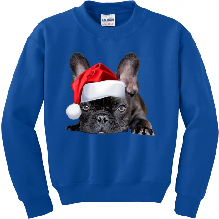 Cute French Bulldog Santa Hat Frenchie Image Christmas Gift Funny Gift Kids Sweatshirt