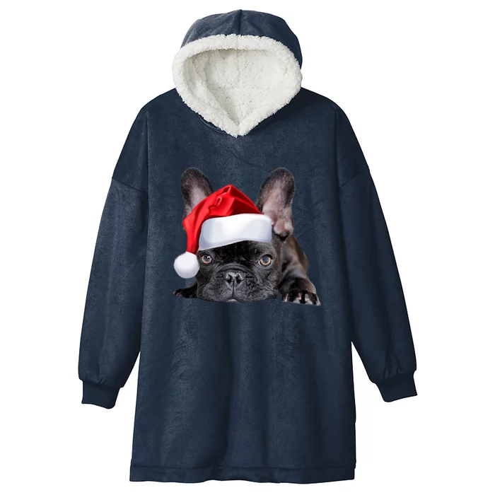 Cute French Bulldog Santa Hat Frenchie Image Christmas Gift Funny Gift Hooded Wearable Blanket