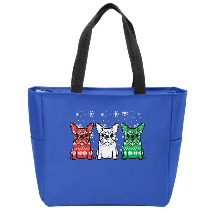 Christmas French Bulldogs Xmas Frenchie Dog Funny Funny Zip Tote Bag