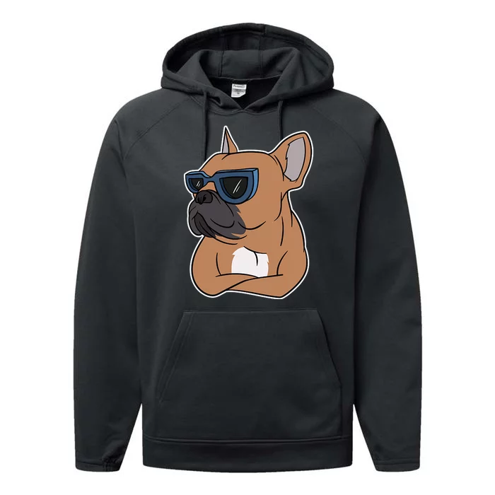 Cool French Bulldog Sunglasses Performance Fleece Hoodie