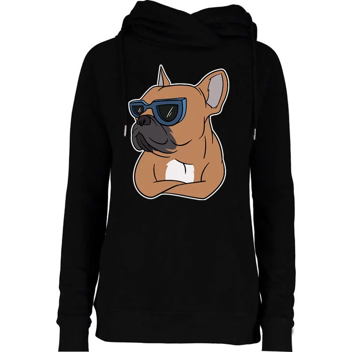 Cool French Bulldog Sunglasses Womens Funnel Neck Pullover Hood