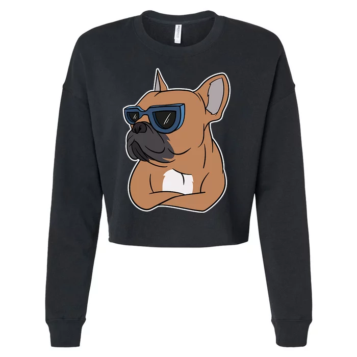 Cool French Bulldog Sunglasses Cropped Pullover Crew