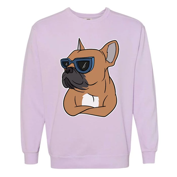 Cool French Bulldog Sunglasses Garment-Dyed Sweatshirt