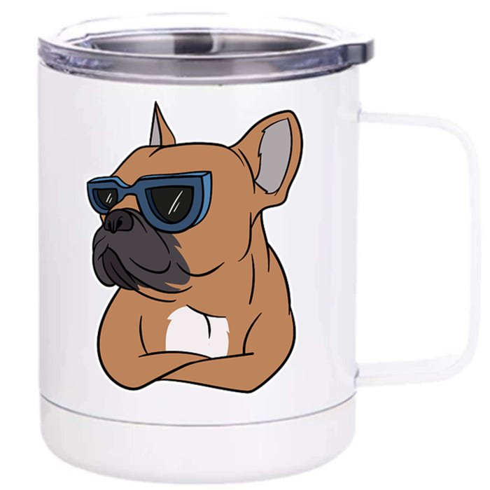 Cool French Bulldog Sunglasses Front & Back 12oz Stainless Steel Tumbler Cup