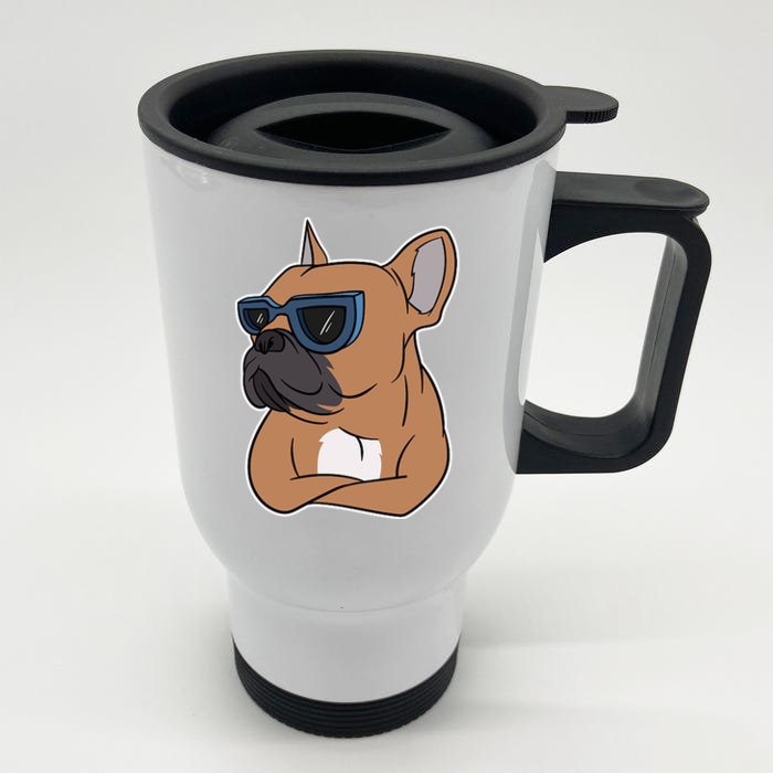 Cool French Bulldog Sunglasses Front & Back Stainless Steel Travel Mug