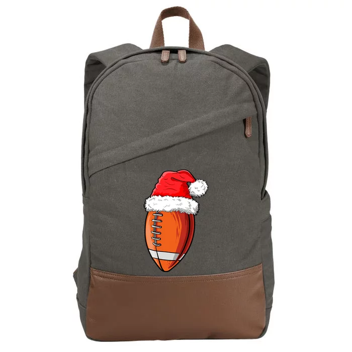 Christmas Football Ball Santa Hat Funny Sport Xmas Boys Cotton Canvas Backpack