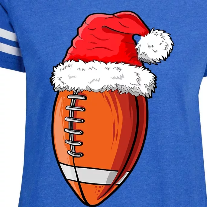 Christmas Football Ball Santa Hat Funny Sport Xmas Boys Enza Ladies Jersey Football T-Shirt