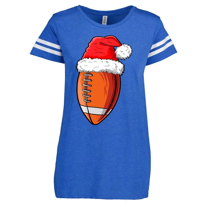 Christmas Football Ball Santa Hat Funny Sport Xmas Boys Enza Ladies Jersey Football T-Shirt