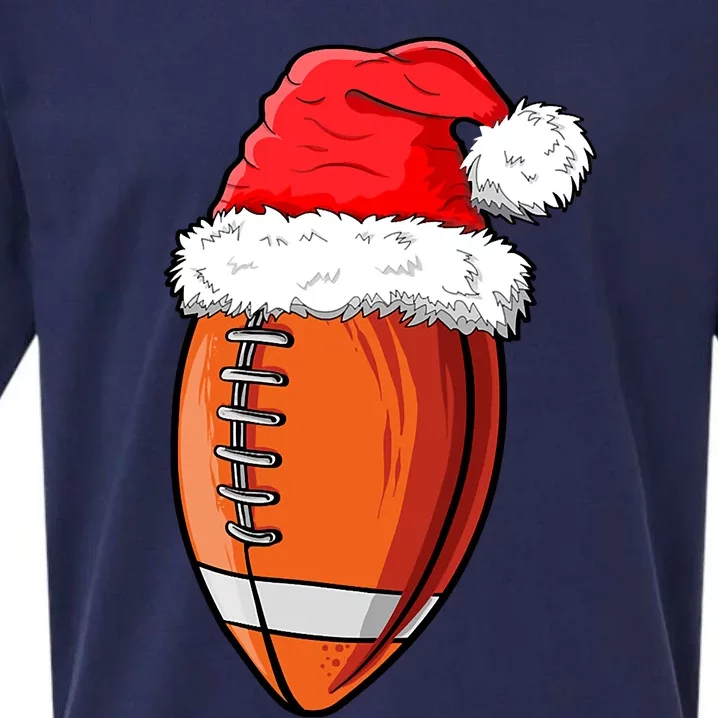 Christmas Football Ball Santa Hat Funny Sport Xmas Boys Sueded Cloud Jersey T-Shirt