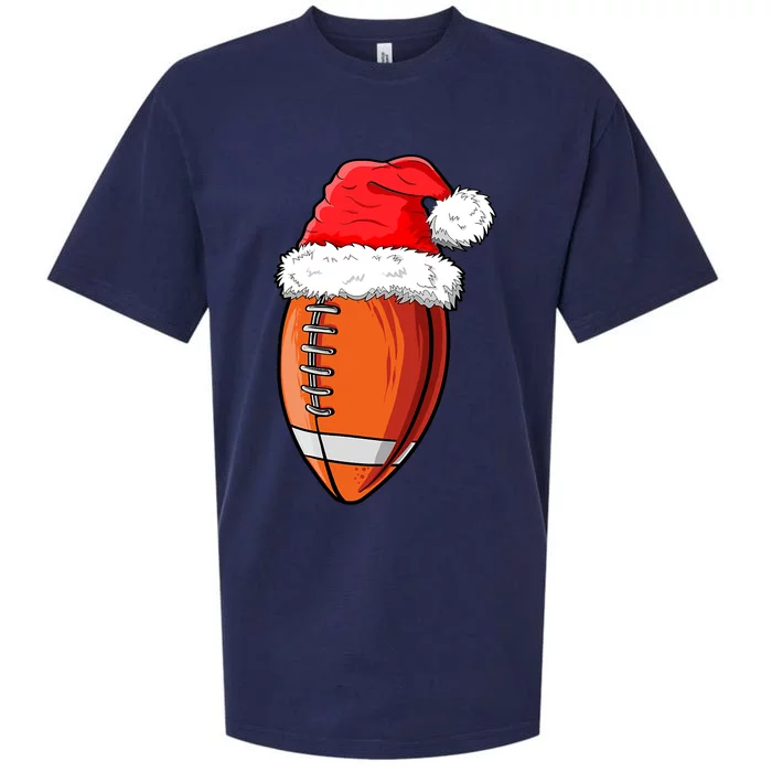 Christmas Football Ball Santa Hat Funny Sport Xmas Boys Sueded Cloud Jersey T-Shirt